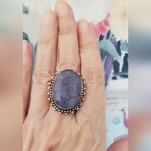 NWOT Blue Sodalite Ring, Large Oval In Ornate Beaded Design Silver Sz. 7, Unique